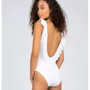 SUGARCOAST by Lolli Swim White Ruffle Scoop Back One-Piece Swimsuit Large or XL